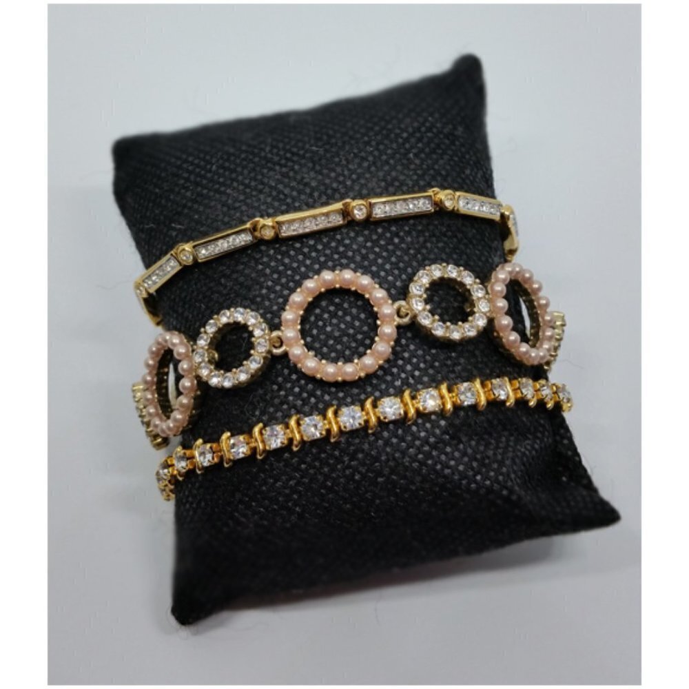 BUNDLE lot 3 vintage gold tone sparkling rhinestone bracelets tennis faux fine.